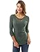 PattyBoutik Women Crochet Lace Inset Curved Hem Blouse (Dark Heather Green Large)