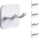 JeHwuel Adhesive Utility Hooks,Waterproof Sticking Double Hooks,No Damage Wall Hanger,Multi Purpose White Plastic Hook for Shaving Razor, Towel, Robe,Plug, Keys, Kitchen Utensils(5)