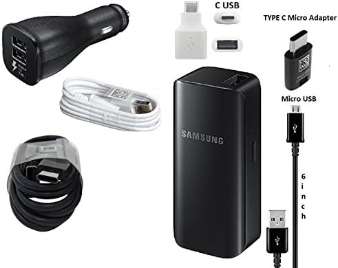 Offical OEM Samsung Adaptive Fast Dual Charging Charger W/Micro &amp; TYPE C USB &amp; 2100mAh Battery Charger &amp; Google C USB Adapter for Samsung Galaxy S8/S9/+/Note8 (Combo Pack Kit)