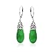 Western Style Gemstone Dyed Green Jade Elongated Teardrop Filigree Lever Back Dangle Earrings For Women .925 Sterling Silver