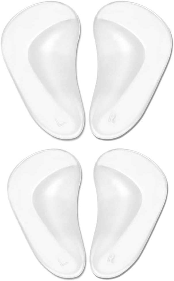 Arch Support Insoles for Flat Feet Soft Gel Insole Pads Reusable Stick on Shoe Inserts Adhesive Arch Cushions for Plantar Fasciitis Relieve Pressure and Feet Pain for Men and Women (2 Pair Clear)