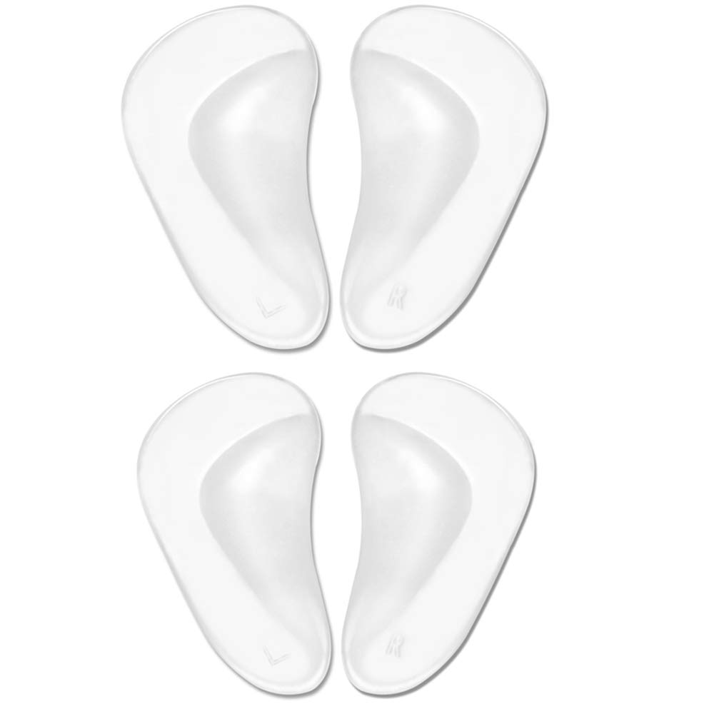 Arch Support Insoles for Flat Feet, Soft Gel Insole Pads Reusable Stick on Shoe Inserts Adhesive Arch Cushions for Plantar Fasciitis Relieve Pressure and Feet Pain for Men and Women (2 Pair Clear)