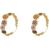 JDONL Boho Enamel Daisy Flower Hoop Earrings for Women Small Floral Huggie Earrings Statement Jewelry