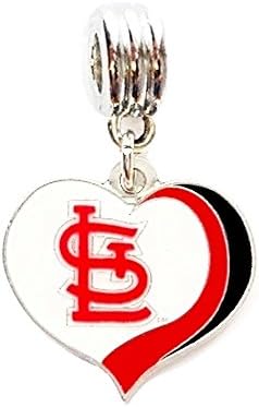 ST LOUIS CARDINALS BASEBALL CHARM 3/4" ACROSS x 3/4" IN LENGTH TEAM HEART SLIDE PENDANT FOR YOUR NECKLACE EUROPEAN CHARM BRACELET (Fits Most Name Brands) JEWELRY DIY PROJECTS ETC