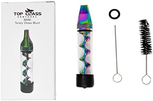 Mini Twisty Flat Tip Glass Grinder - Manual Blunt Adapter - For Tea, Spices, Herbs And More Cleaning Kit Included Multicolor Rainbow By Top Class Ventures