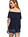 SheIn Women's Off The Shoulder Ruffle Tassel Scalloped Hem Blouse Top Medium Navy