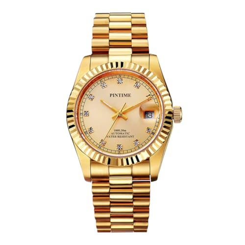DROCUAMGOYA Men Automatic Watch Gold DJ 41mm Solid Stainless Steel Presidential Bracelet Diamond Dial Waterproof Mechanical Wristwatch for Men Open Back