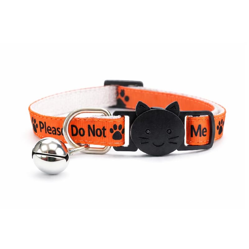 Worded Cat Collars – Please Do Not Feed Me, I Am Microchipped | Safe Quick Release Breakaway Buckle Cat Collar (Orange)