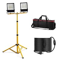 TALOYA LED Work Light,16.5 Ft Power Cord,120W 14400 Lumen, Adjustable Portable Telescoping Tripod with Stand with Canvas Bag,Dual Head Waterproof Floodlight for Garage