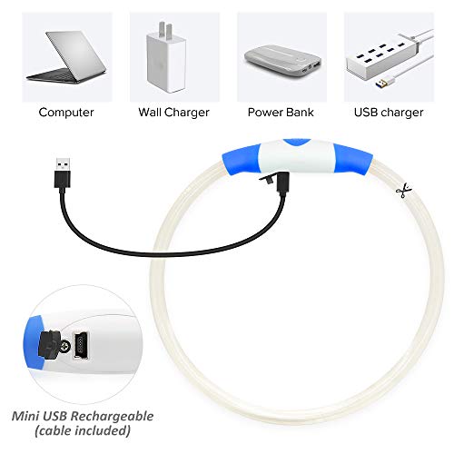 PZRLit LED Dog Collar Light-USB Rechargeable Light Up Dog Collar, Adjustable TPU Cut to Size for Small Medium Large Dogs, Safety Glow Puppy Collar for Night Walking（Navy Blue)