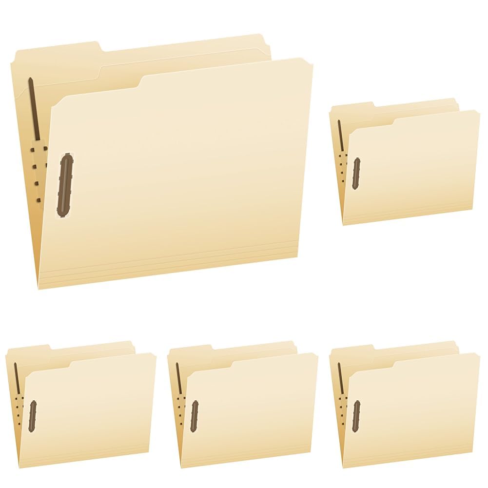 Pendaflex Fastener Folders, 2 Fasteners, Letter Size, Manila, 1/3 Cut Tabs, in Left, Right, Center Positions, 50 Per Box (FM213) (Pack of 5) Image