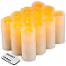 Flameless Candles Flickering LED Candles Set of 12 (D:2.2" X H:5") Ivory Real Wax Pillar Battery Opeated Candles with 10-key Remote and Cycling 24 Hours Timer