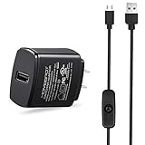 Raspberry Pi 3 Model B/B+ Plus Power Supply 5V 3A with Switch UL Certified Compatible w/ 2.5A 2A 1.5A 1A Fast Rapid Charge AC Adapter w/ 1.5m Extra Long On Off Power Switch Micro USB Cable