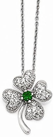 Top 10 Jewelry Gift Cheryl M Sterling Silver Glass Sim. Emerald &amp; CZ 4-leaf Clover Necklace