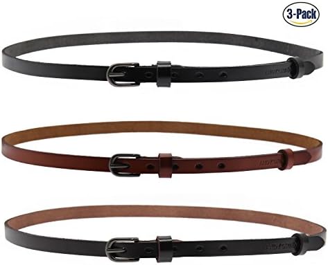 Set of 3 Women's Genuine Cowhide Leather Stylish Thin Dress Belt Fashion Vintage Casual Skinny Belts for Jeans Shorts Pants Summer for Women With Alloy Pin Buckle By ANDY GRADE (Style B)