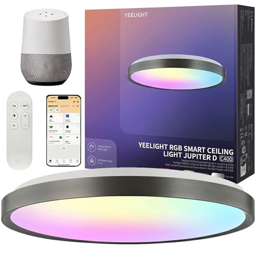 Yeelight Smart Lámpara de techo LED RGB Close-to--Ceiling Lights, 50 W, 3000 lúmenes, 2700 K-6500 K, lámpara regulable, DIY compatible con Alexa, para salón, dormitorio, cocina, pasillo, 50 cm