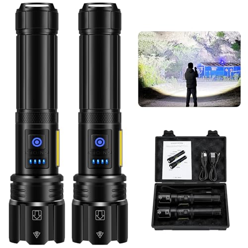 Rechargeable Flashlight 990000 Lumens, BCOTE 2 Pack Super Bright LED Flashlight Camping, Brightest High Powerful Handheld Flashlights - 7 Modes with COB Light, IPX7 Waterproof Home Outdoor Flash Light