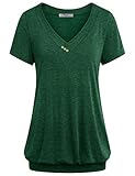 Cestyle Women's V Neck Short Sleeve Banded Hem T Shirt Tops