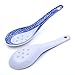 Soup Spoons Ceramic Asian Soup Spoon Set White Japanese Spoon Porcelain Soup Spoons Table Spoons Dinner Spoons Patterned 5.3 Inch Long, Set of 5(flower 3) (Blue)