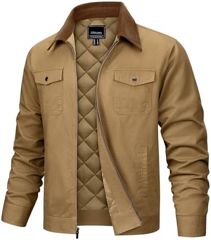 Prime-Fashion Mens Plain Shirt Regular Fit Khaki Cotton Jacket
