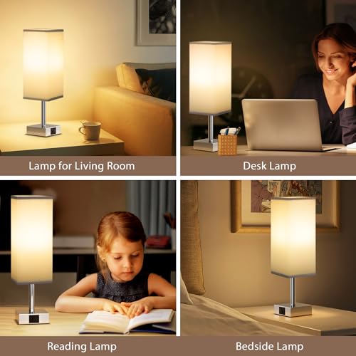 Aooshine Touch Control Bedside Lamps Set of 2, Touch Lamps with USB-C+A Charging Ports, 3-Way Dimmable Table Lamps for Bedroom with Grey Fabric Shade(Bulbs Included) | Touch Lamps with 3 Way Dimmable Table Lamps for Bedroom/Living Room/Study Room/Office with Grey Fabric Shade, Bulbs Included