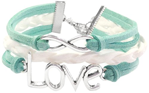 Wrapables Vintage Leather Rope Infinity Bracelet, White, Green Love, Infinity