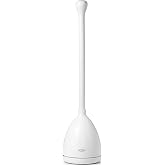 OXO Good Grips Toilet Plunger with Holder and Drip Tray - White | Heavy Duty Toilet Unclogger, Compact Caddy Catches Drips, Non-Slip Grip, Bathroom Cleaning Supplies, Easy Storage