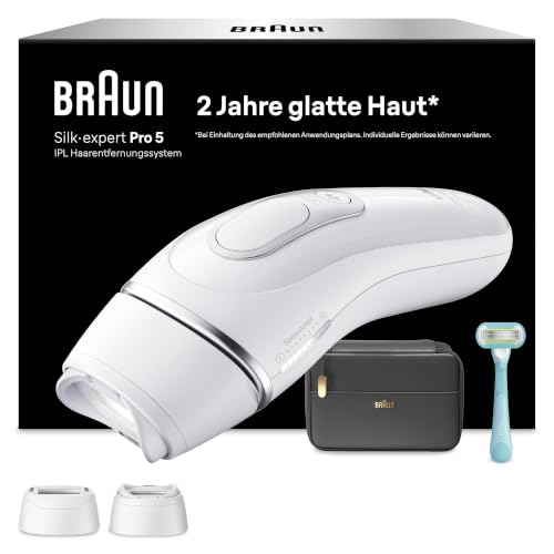 Braun Smart IPL apparaten ontharing Silk·expert Pro 5 — Professionele duurzame laser ontharing voor thuis, ontworpen in Duitsland — incl. etui, Venus scheermes, 2 opzetstukken — PL5234, wit/zilver