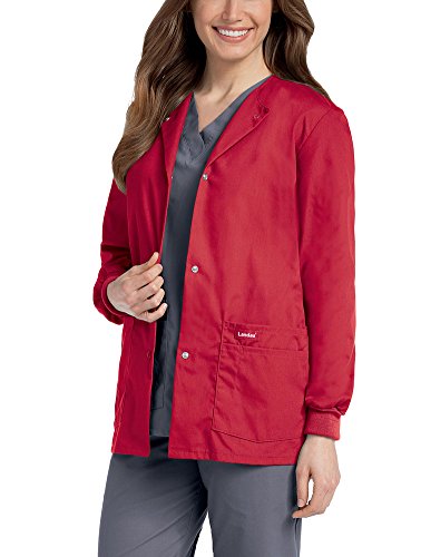 Landau Women's Crew Neck Warm-Up Solid Scrub Jacket Small True Red
