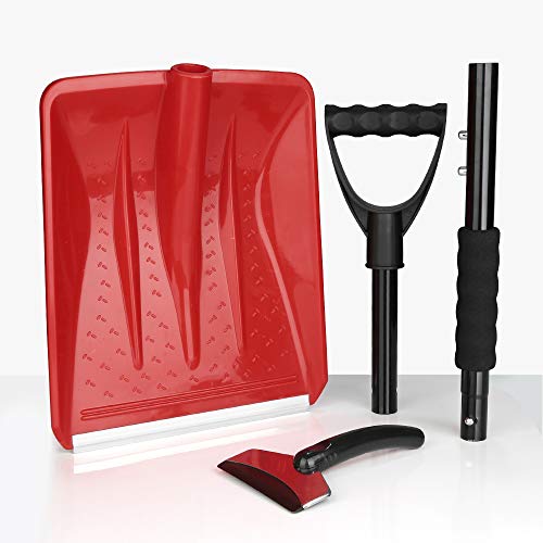 IPSXP Snow Shovel,Detachable Plastic Snow Shovel with Stainless Steel Pole and Aluminum Edged Wide Blade Shovel, Perfect for Car Driveway, Camping and Outdoor Emergency (Red) - Thumbnail 4