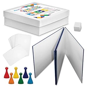 Image of Blank Board Game and Pieces - Make Your Own Board Game with Blank Dice, Cards, Pawns, and Game Storage Box - No Spinner
