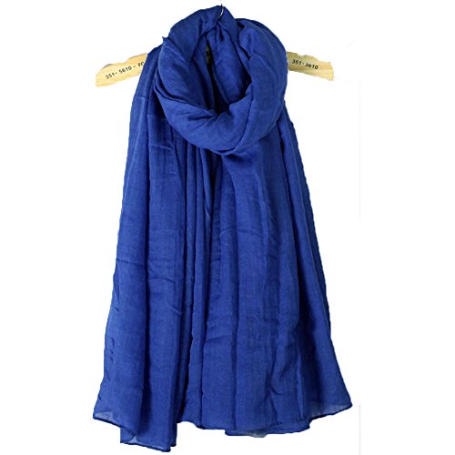 Blevla Ramie Cotton Elegant Long Solid Color Scarf Shawl Royal blue