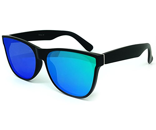 O2 Eyewear 7131 Premium Flat Semi-Shield Matte Finish Mirror Womens Mens Sunglasses (MATTE BLACK, TURQUOISE)