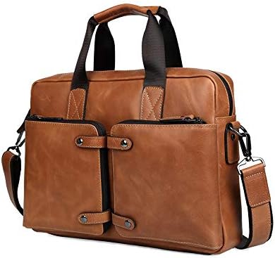 LHXHL Men'S Laptop Bag 14 Inch Briefcase Waterproof Leather Handbag Retro Fashion Shoulder Messenger Bag Business Travel