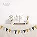 Ling's moment Paper Bunting Triangle Flags Banner Vintage Pennant Banner for Wedding, Bachelorette Party, New Year Party, Birthday, Graduation, Baby Shower, 15pcs Flags(Gold+Black+French Stripe)