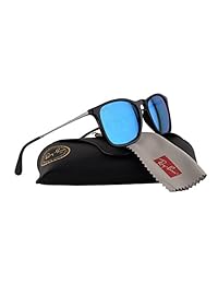 Ray Ban RB4187 Chris anteojos de sol Negro con luz verde espejo azul lente 60155 RB 4187