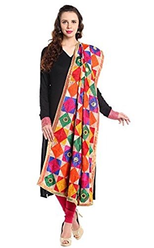 fashion tree women's chiffon phulkari dupatta ft678, multicolour, free size