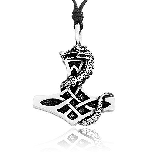 Dan's Jewelers Classic Dragon Thor Hammer Necklace Pendant, Fine Pewter Jewelry