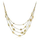 14k Gold Plated 4-Strand Matte & Shiny Bead Necklace- 17 IN + 3 IN