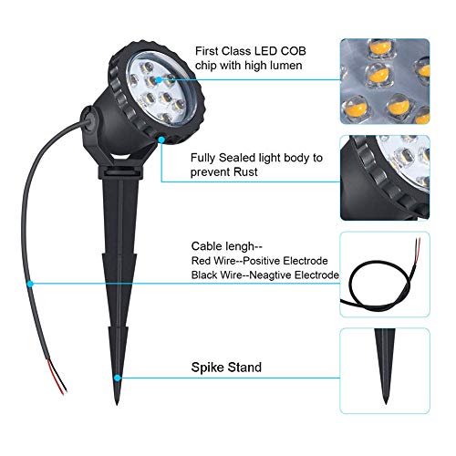 16W LED landscape light Outdoor Landscape Spotlights with Spike Stand 12V Low Voltage landscape lighting, IP66 Waterproof Garden Yard Trees Flags Pathway Lights Warm White(950LM, 3500K), 8pack - Thumbnail 3