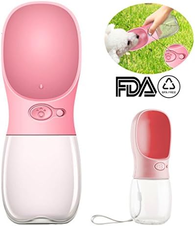 CamRom Dog Water Bottle for Walking, Fashion Antibacterial Portable Dog Cat Travel Water Drink Bottle with Bowl Dispenser,Leak Proof,Portable and Easy | Food Grade Silicone | BPA Free | 12oz (Pink)