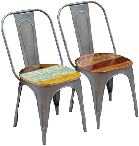 SHENGFENG Dining Chairs Reclaimed Wood Steel Frame Retro Kitchen Chairs Set of 2 47x52x89 cm