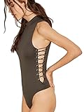 Blooming Jelly Women's Sleeveless High Neck Side Lace Up Tank Tops Bodycon Bodysuit