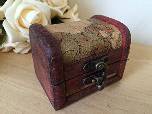 Homes on Trend Mini Wooden Storage Box Pirate Treasure Chest Coins Jewellery Cufflinks Ring Small Gift Case Antique Vintage Map Design