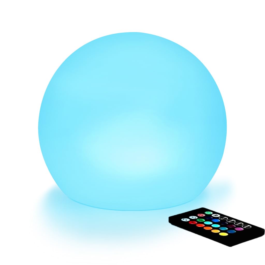 Photo 1 of 10-Inch LED Ball Light, Rechargeable Dimmable LED Glowing Orb Light w/Remote, 16 RGB Color Changing Globe Floor Lamp, Indoor/Outdoor Waterproof Mood Lamp for Home Lawn Party Pool Decor