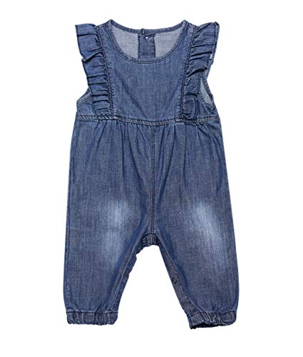 Baby And Little Girls Soft Embroidered Denim Overalls Solid Lining