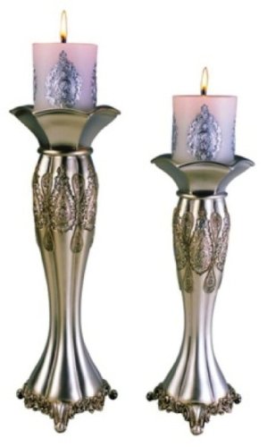 Ore International K-4199C Traditional Royal Candle Holder Set, Metallic Silver