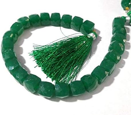 Jaipur Gems MartNatural Green Onyx Cube Shape Beads|7-8mm Faceted Beads for Jewelry Making |8" Strand |Loose Beads | AAA Quality |Bracelet Making|