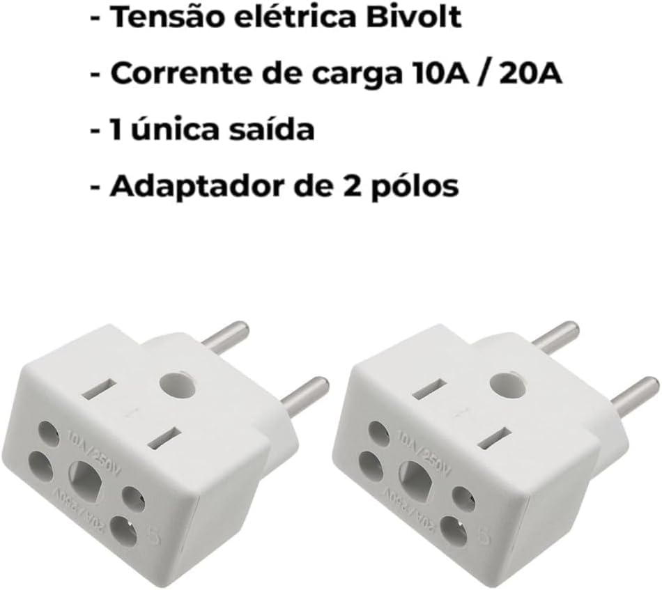 Kit 3 Adaptadores de Tomada Universal Bob Esponja Benjamin 10A/20A até 250V, Para 2 e 3 Pinos Grosso e Fino, Bivolt 110V/220V para Secadores, Chapinhas, Air Fryer, Eletrodomésticos e Eletrônicos