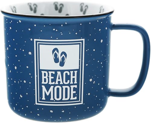 Pavilion Gift Company - Beach Mode Ceramic 18-ounce Mug, Blue with Speckled Fin…